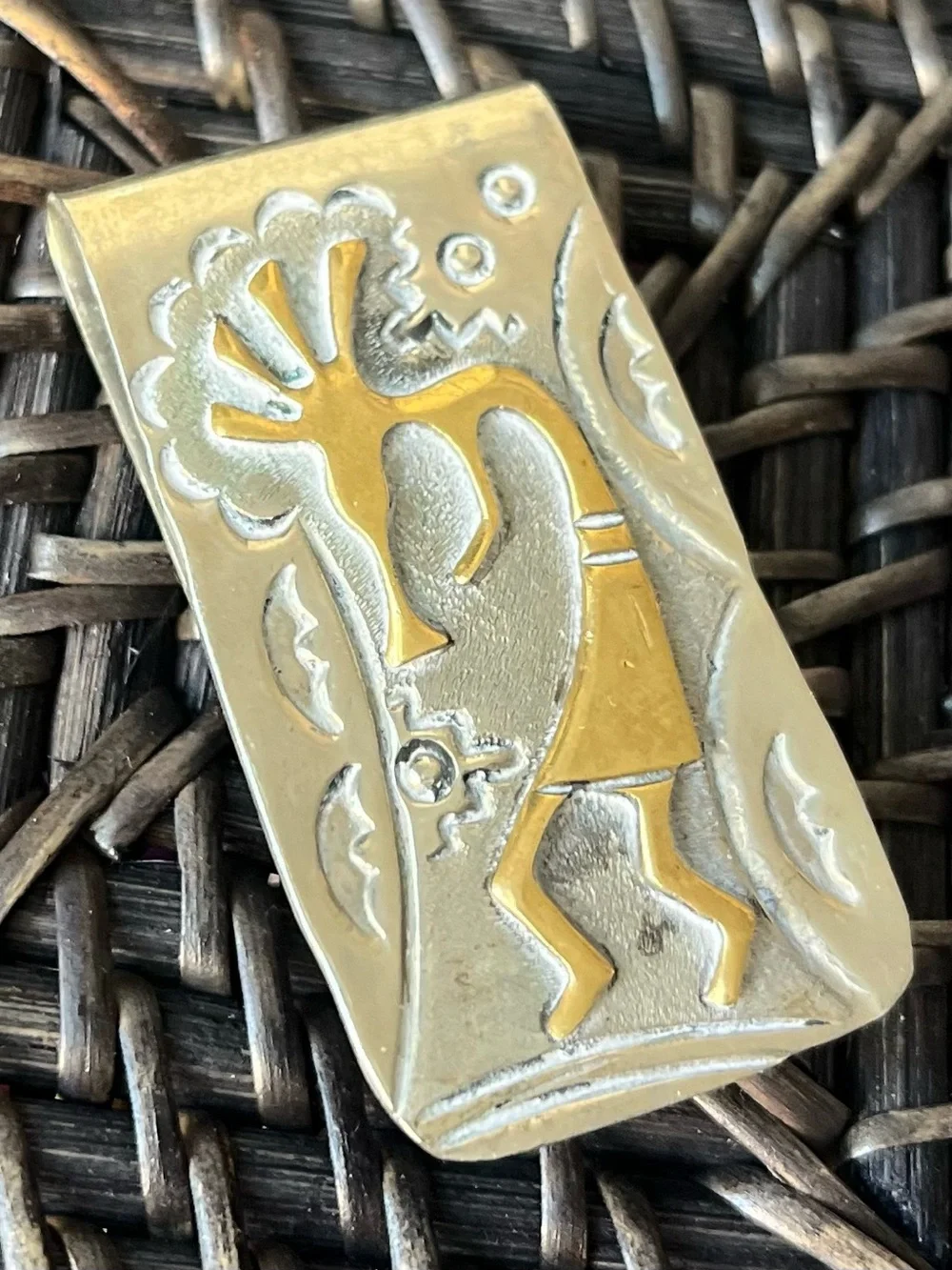 Silver & Gold Tone Money Clip with Tribal Kokopelli Design